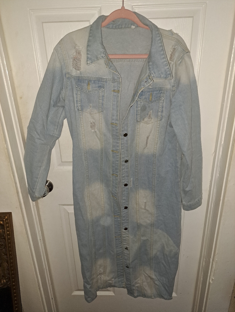 PrettyLittleThing Light Wash Distressed Longline Denim Jacket